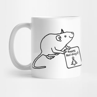 Cute Christmas Rat says Happy Holidays Line Drawing Mug